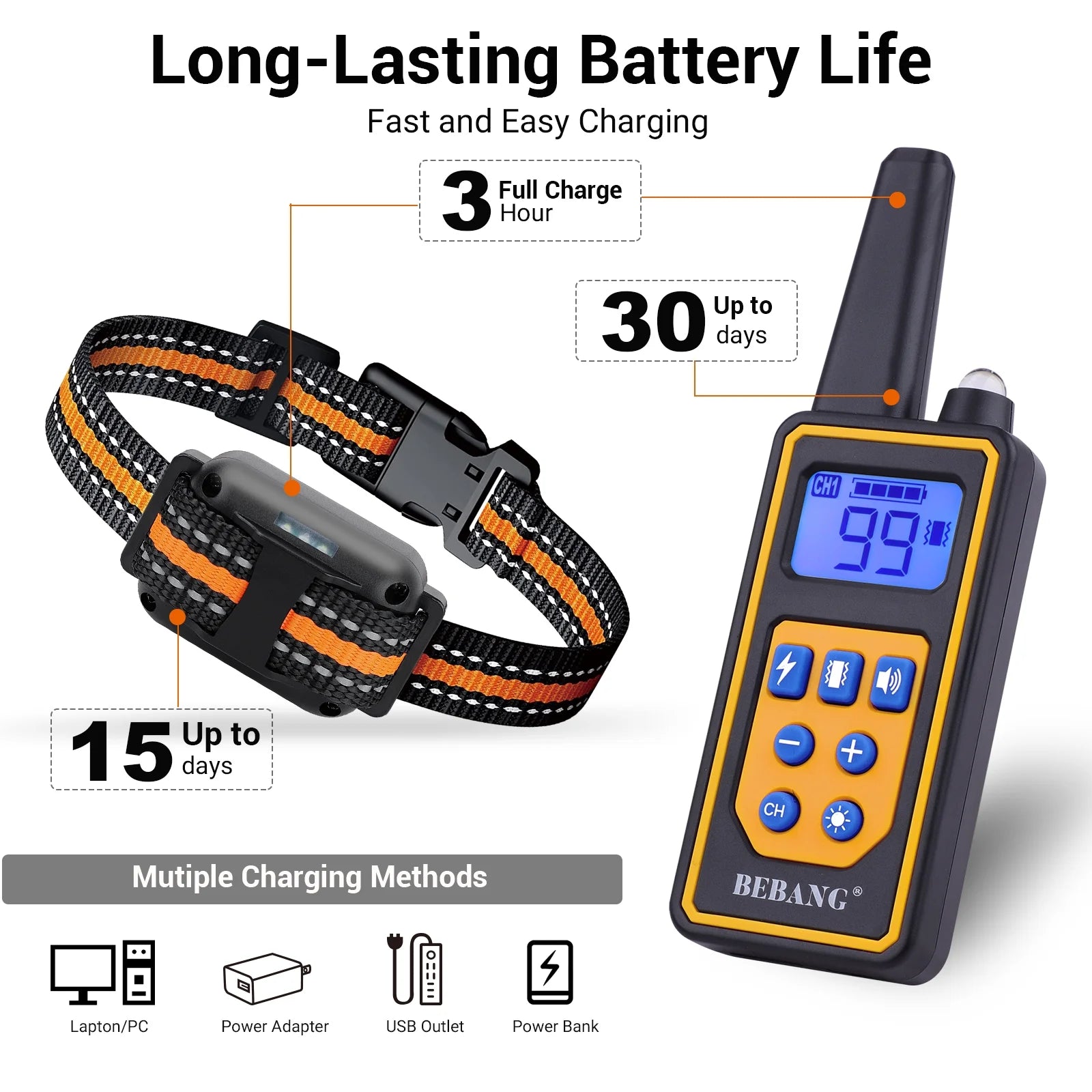 Dog Training Collars for 2 Dogs, Dog Shock Collar with Remote 880Yards, 3 Modes Beep Vibration Shock, Waterproof, LED Light for Training Small Medium Large Dogs