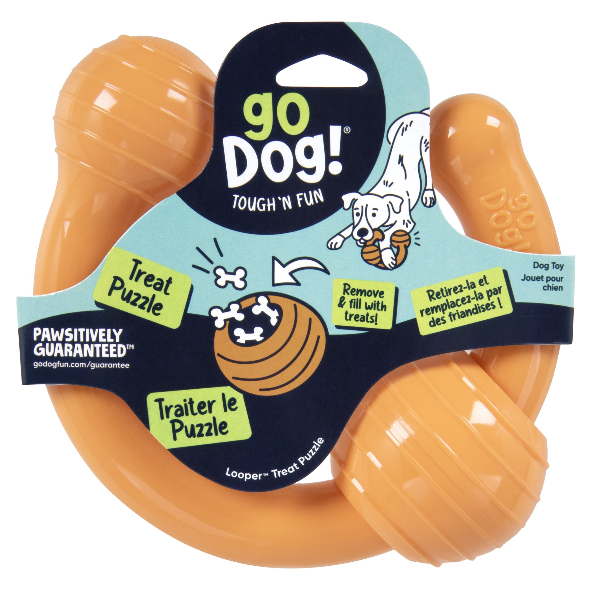 Looper Dog Toy with Chew Guard Technology - Durable, Tough, and Squeaky - Small Size, Orange