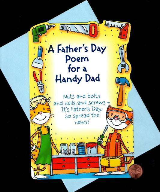 FATHER'S DAY Cats Kittens Tools Shop Hammer Drill Saw - POEM - Greeting Card