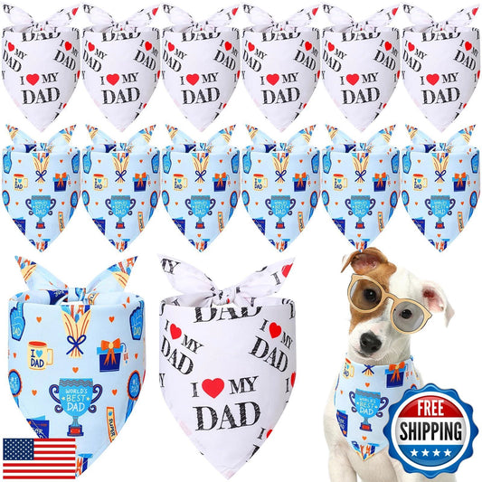 Weewooday 12 Pieces Father's Day Dog Bandanas I Love My Dad Bandanas for Dogs