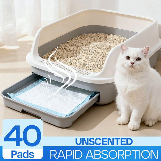 Cat Pee Pads, Unscented, 6-Layer Super Absorbent Design for Enhanced Odor Control, 16.9 x 11.4 Inches, 40 Count