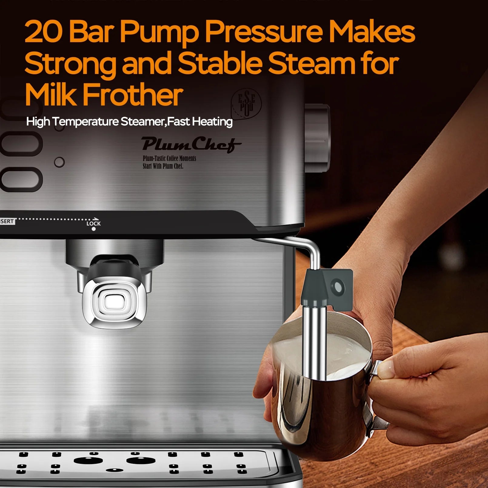 20-Bar Espresso Machine with Milk Frother, 850W Coffee Maker for Espresso, Cappuccino, and Lattes, 1.6L Removable Water Tank, Black and Silver