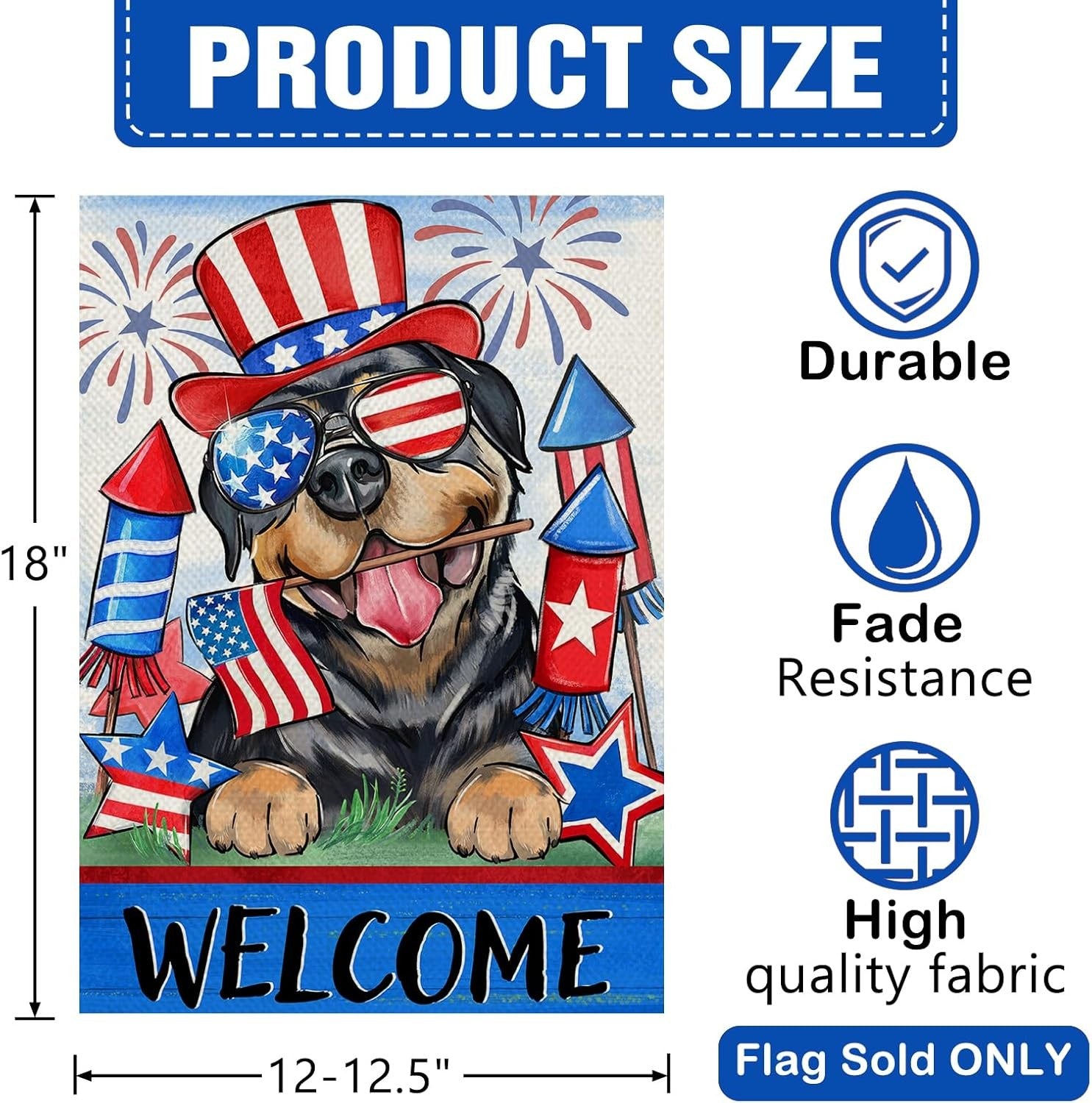 Welcome 4Th of July Rottweiler Dog Patriotic Decorative Garden Flag, America Pet