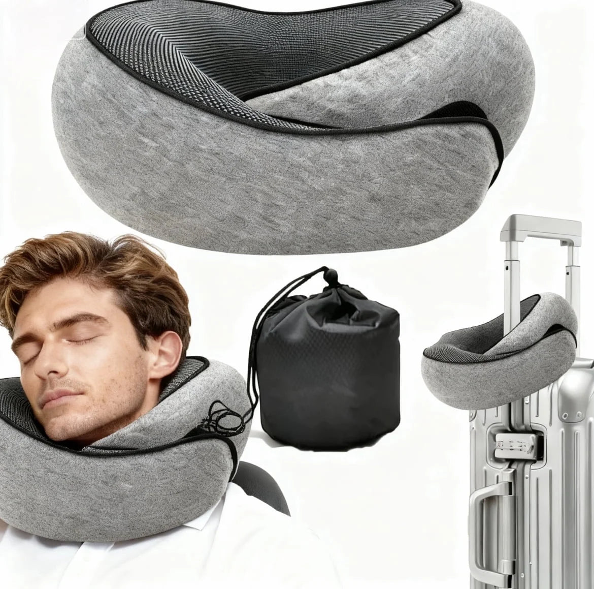 Ergonomic Memory Foam Travel Pillow for Air Travel, Automotive Use, and Office Comfort | Machine Washable Cover with Convenient Carry Bag