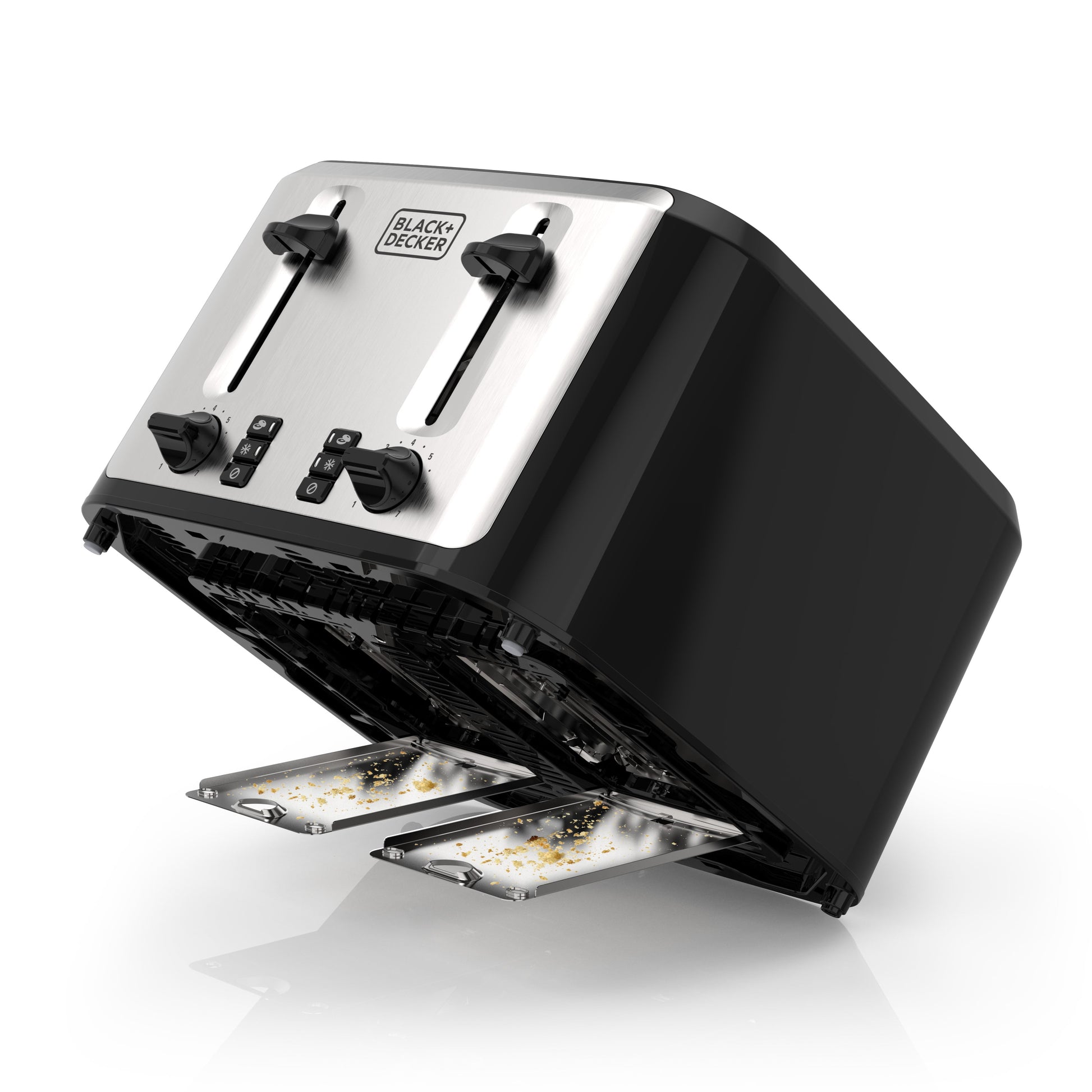 4-Slice Toaster with Extra-Wide Slots and Drop-Down Crumb Tray, Black/Silver