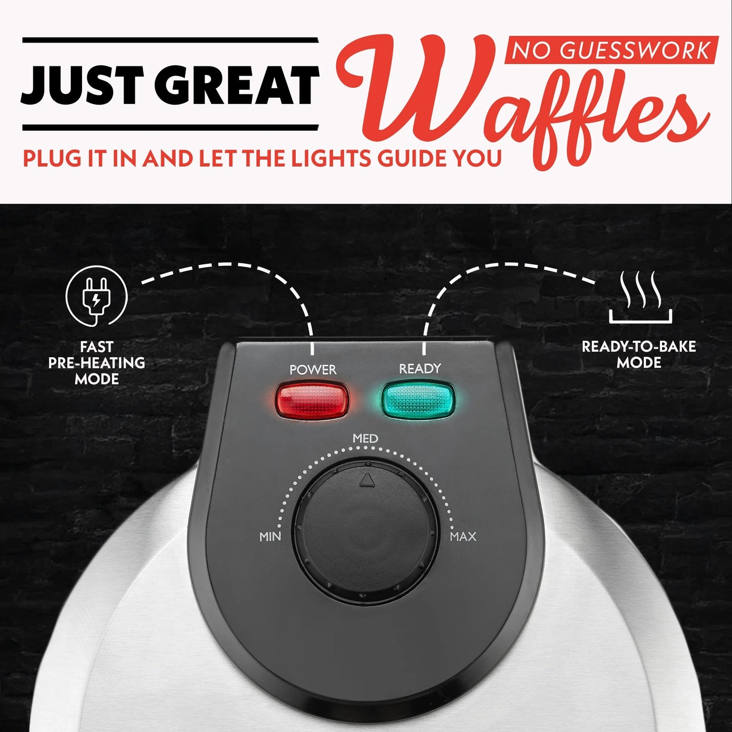 Belgian Waffle Maker Adjustable Browning, Nonstick Ceramic Plates, Stainless Steel