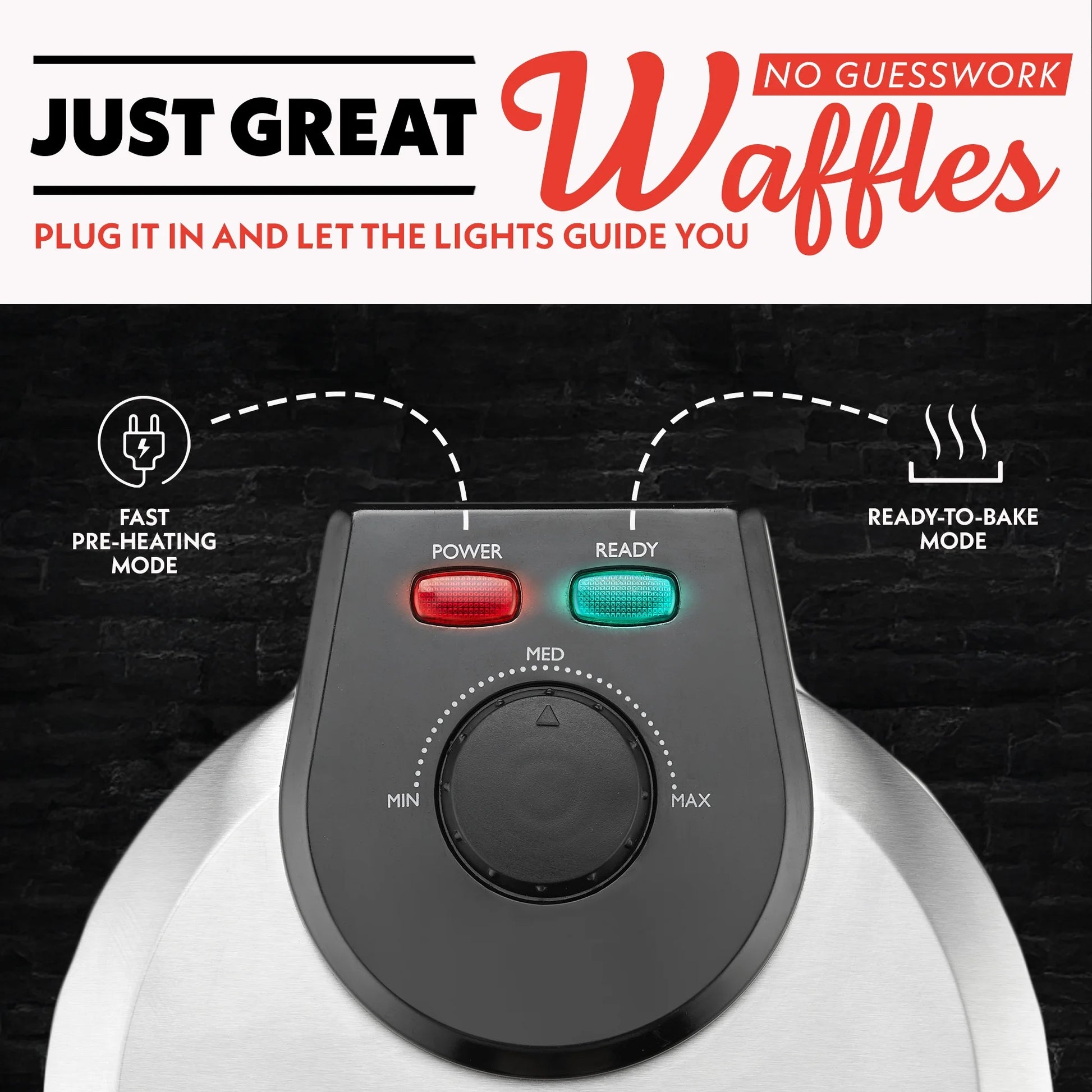 Belgian Waffle Maker Adjustable Browning, Nonstick Ceramic Plates, Stainless Steel