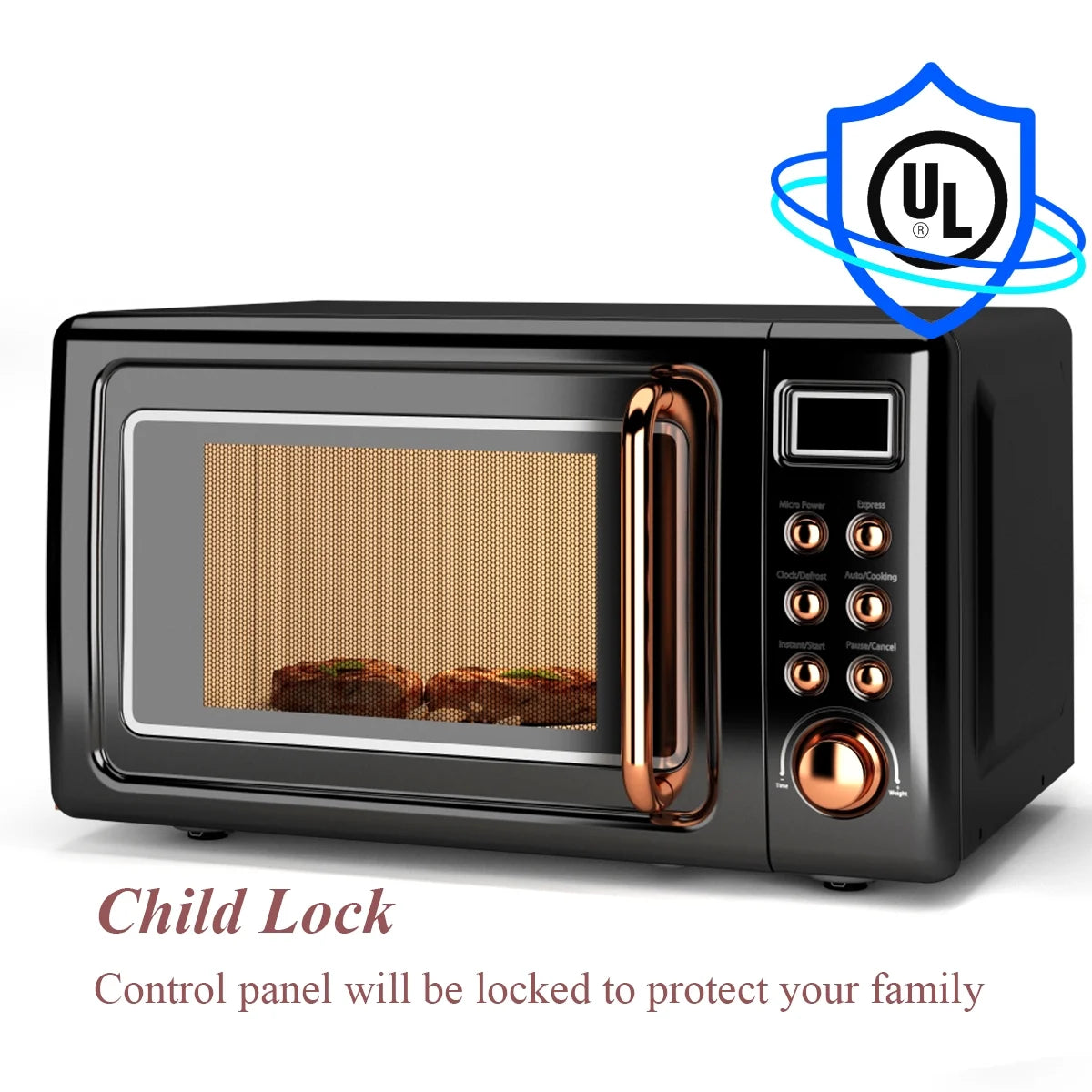 0.7 Cu. Ft. Retro Countertop Microwave Oven with 700W Power, LED Display, Glass Turntable in Rose Gold