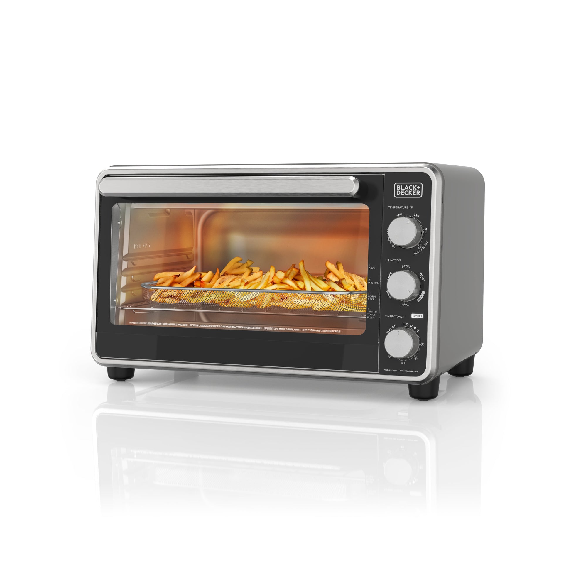 Black + Decker Crisp 'N Bake PRO 6-Slice Air Fry Toaster Oven with Basket, Pan, Rack & Tray, Stainless Steel