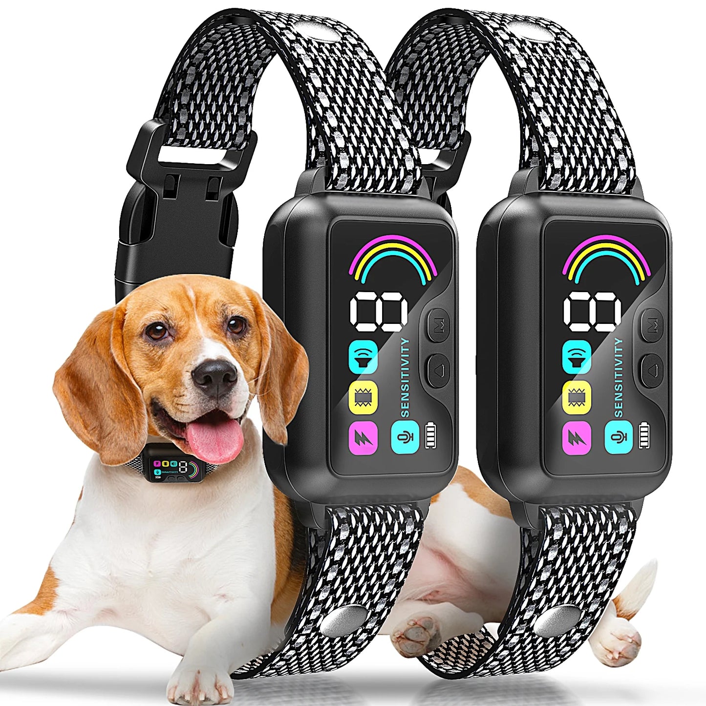 Rechargeable Smart Bark Collar Set for Dogs - 2 Pack Adjustable Anti-Barking Training Collars with 8 Sensitivity Levels and Beep Function