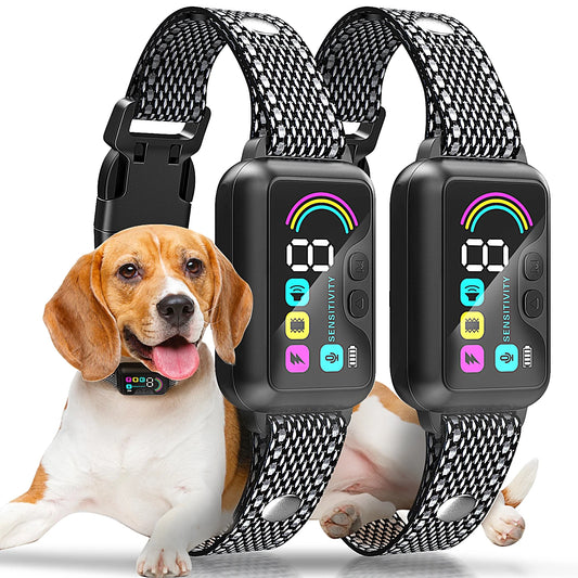Rechargeable Smart Bark Collar Set for Dogs - 2 Pack Adjustable Anti-Barking Training Collars with 8 Sensitivity Levels and Beep Function