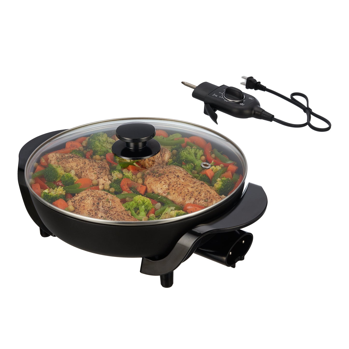 12" round Ceramic Skillet, Black,Nonstick, 1200W, Removable Temp Control, Dishwasher Safe