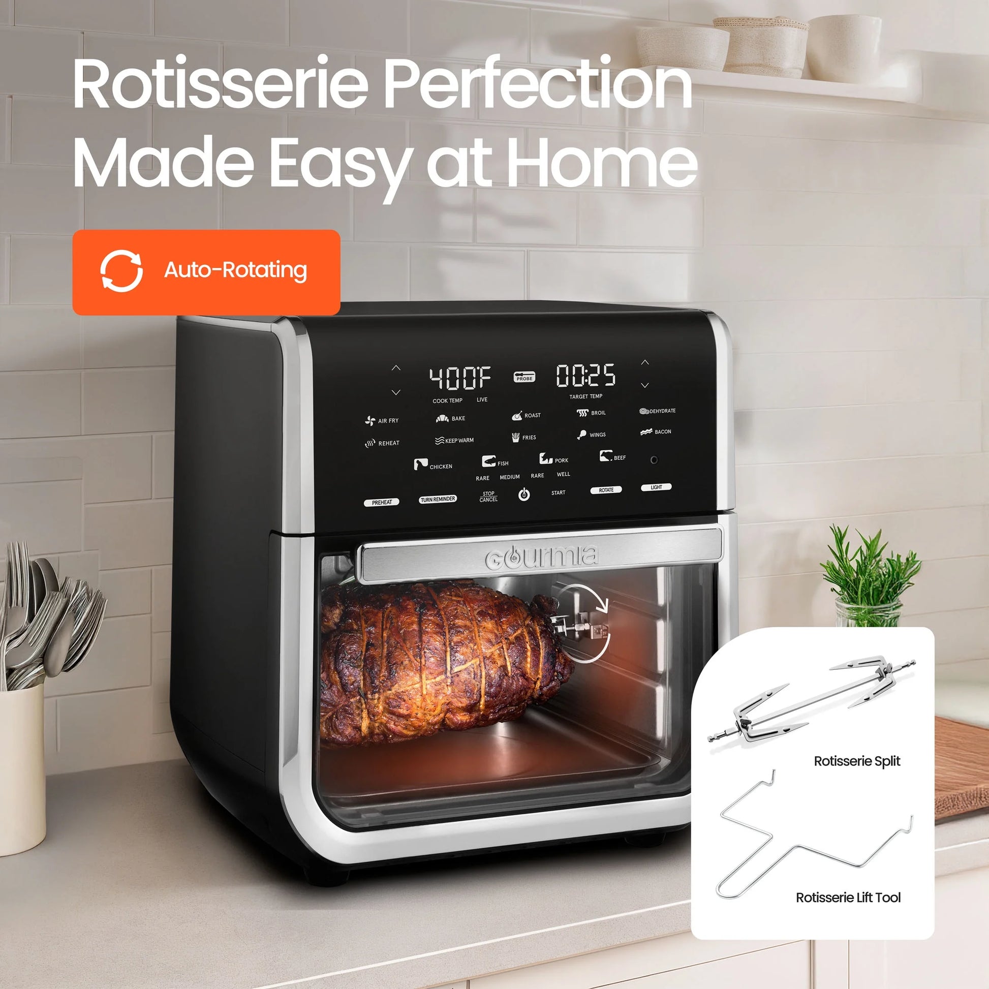 14-Quart Multi-Function Air Fryer Oven with Rotisserie, Dehydrator, and Temperature Probe in Stainless Steel