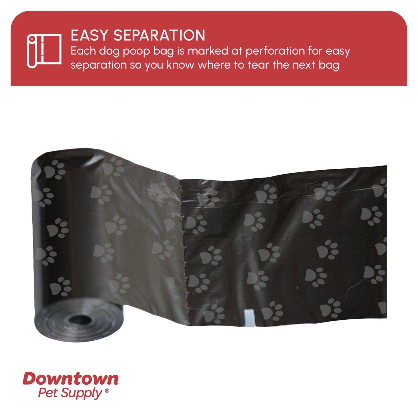 Dog Waste Bags with Complimentary Holder, Black Paw Print Design, 220 Count