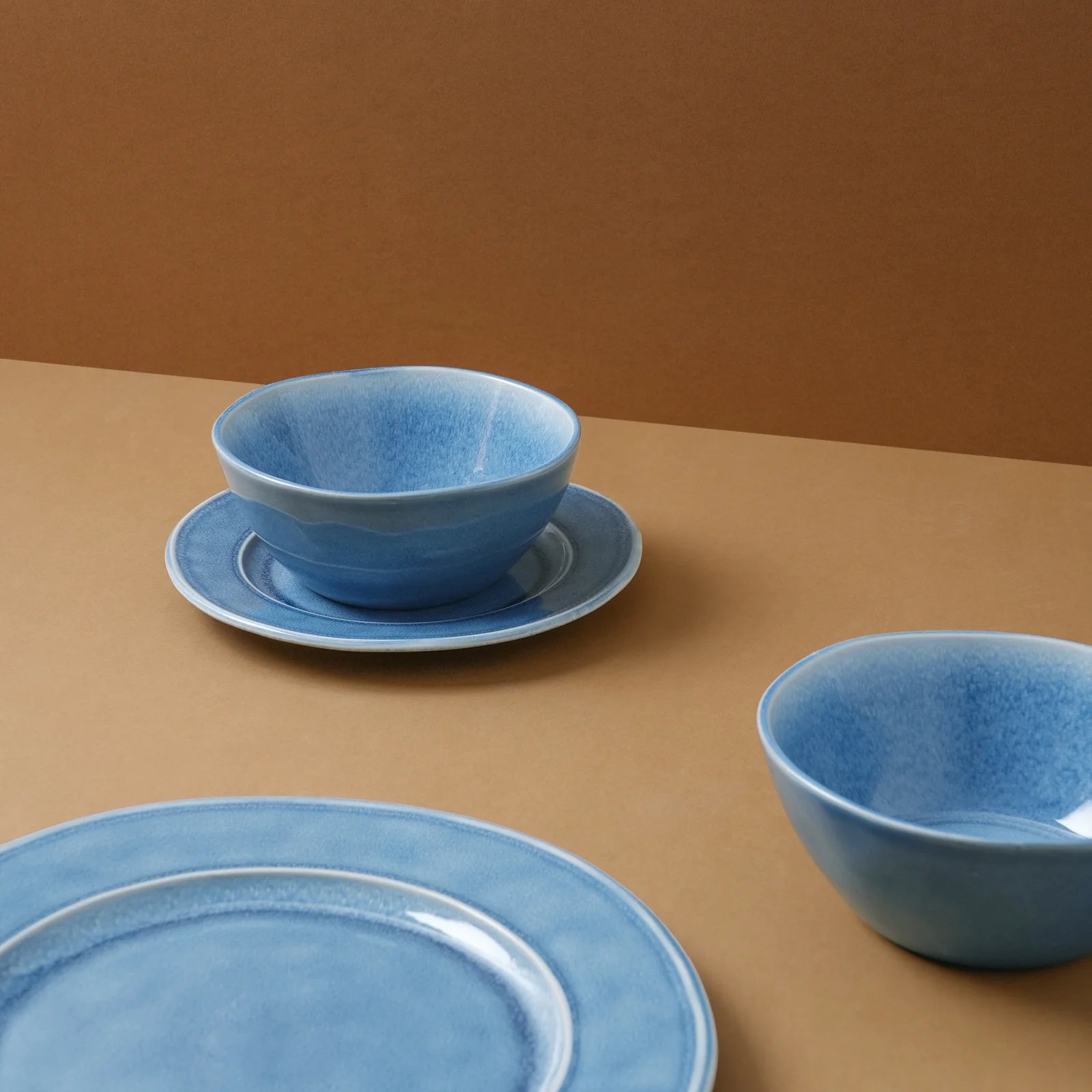 Aurora 12 Piece Dinnerware Set, Stoneware Plates and Bowls Set, Service for 4, Lagoon Blue