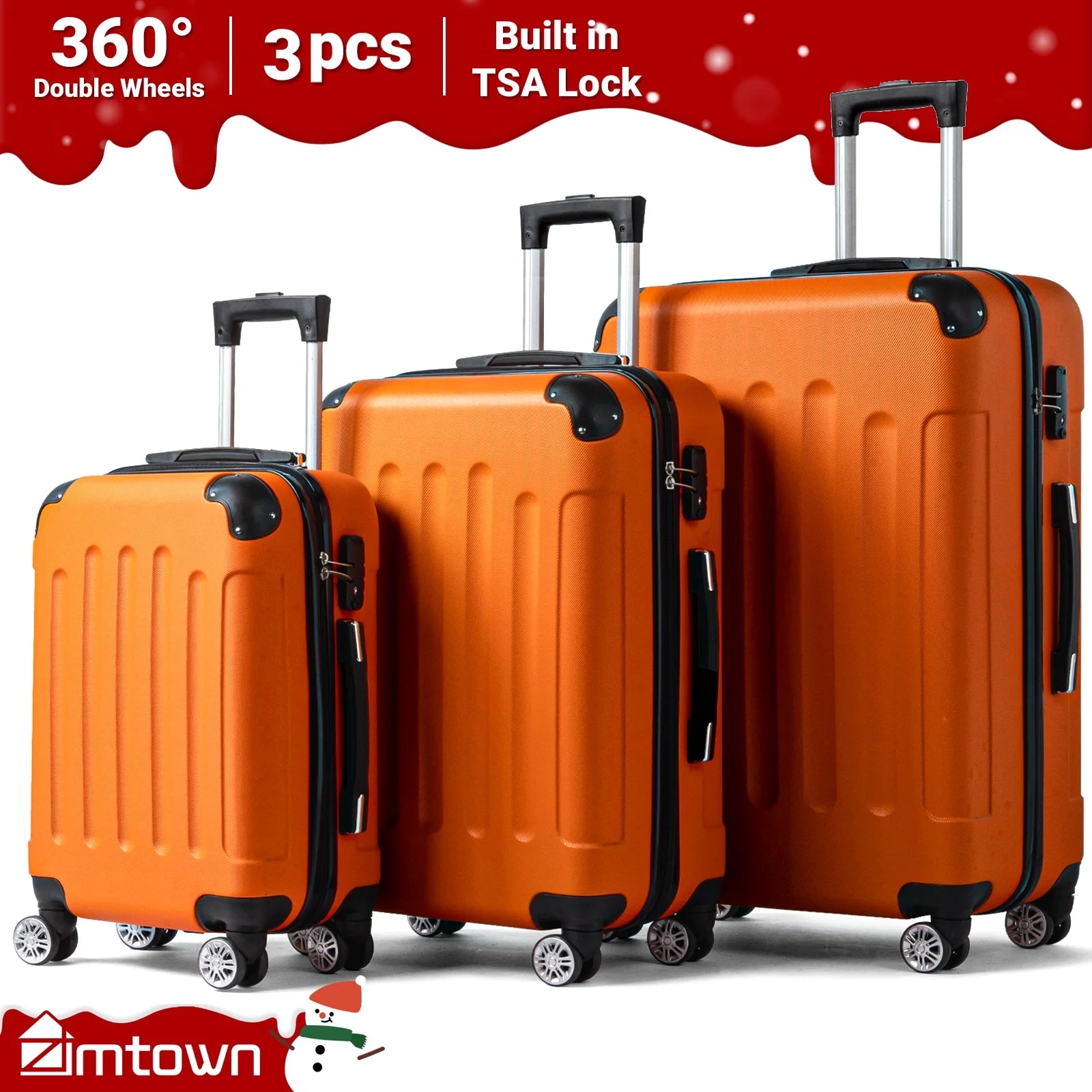 Lightweight Hardside 3-Piece Spinner Luggage Set in Orange with TSA Lock
