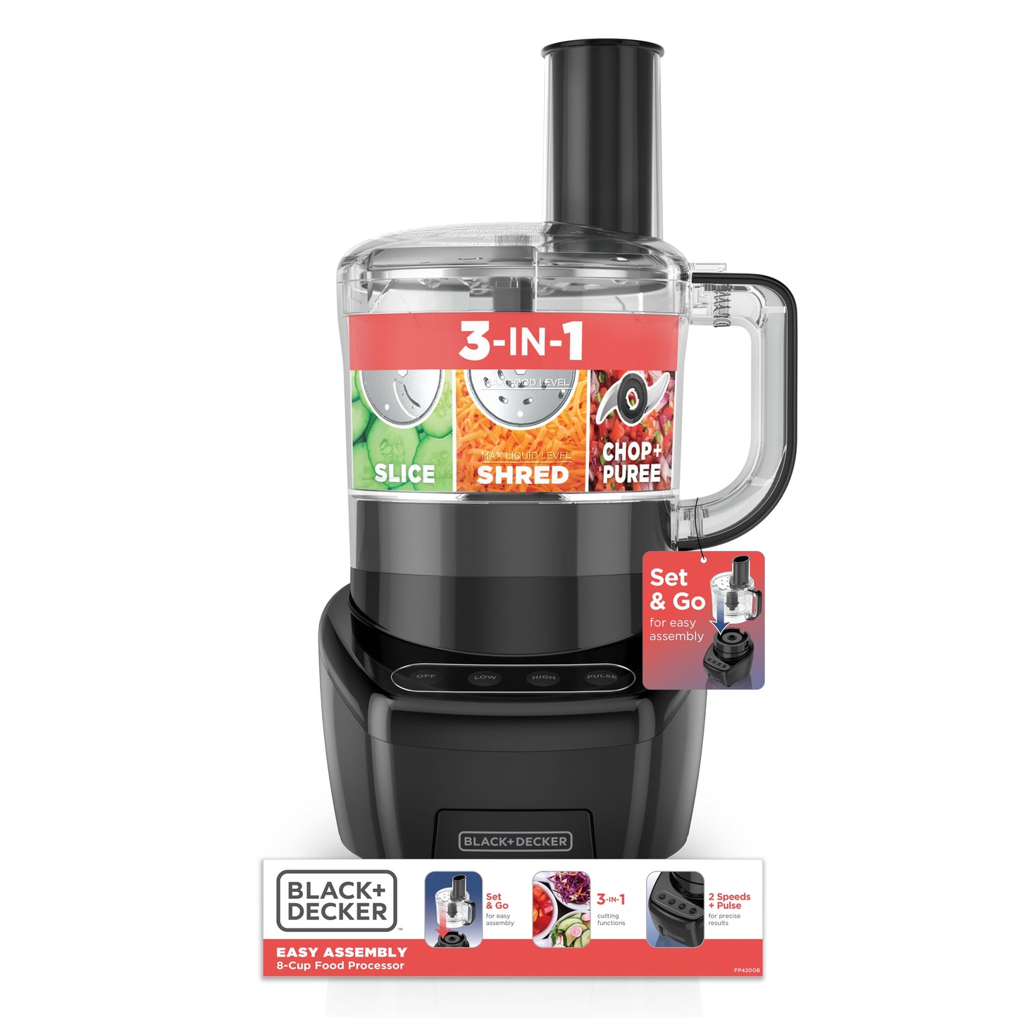 Easy Assembly 8-Cup Food Processor, Black, FP4200B