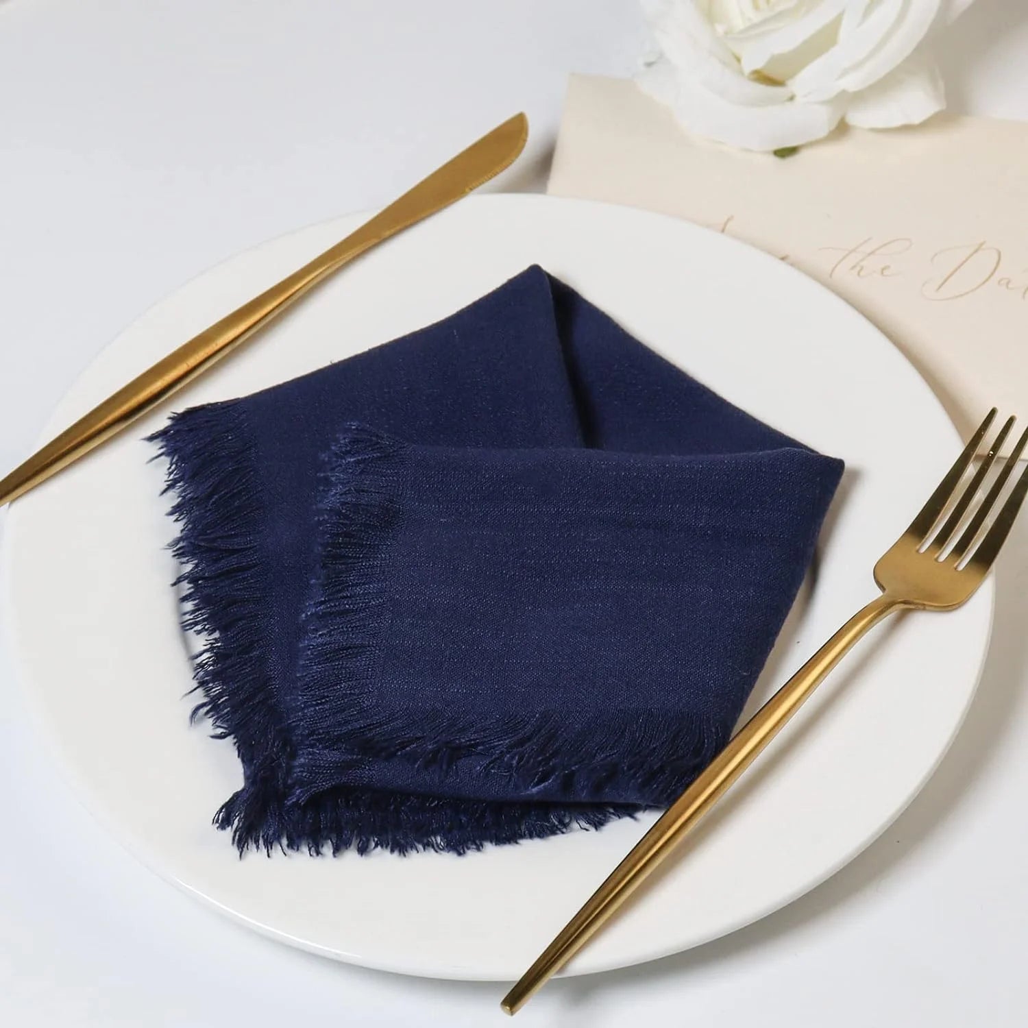 ACCENTHOME Navy Cotton Linen Napkin Set of 12 18X18 Inch Dinner Napkins - Washable Soft Premium Hotel Quality Reusable Napkins Perfect Table Napkins for Family Dinners, Weddings