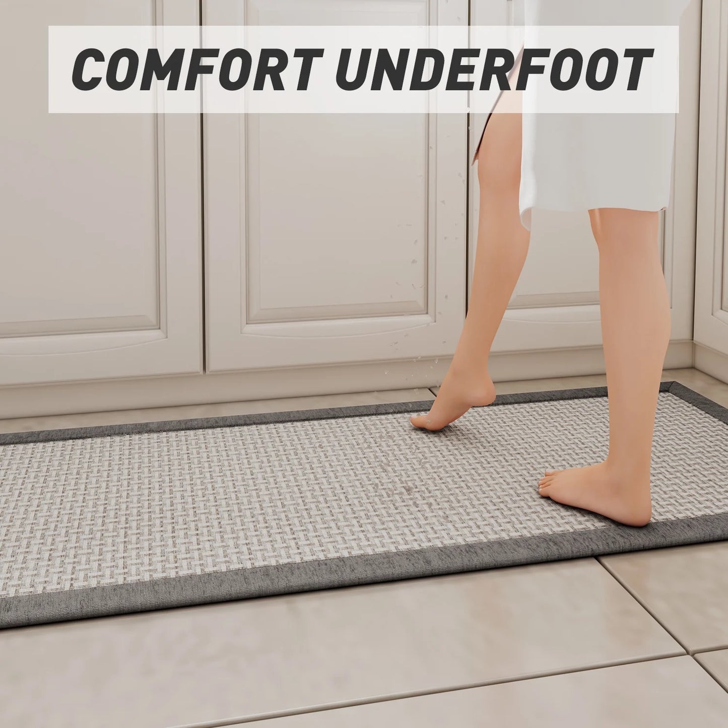 20" x 32" Non-Slip Kitchen Mat - Washable Absorbent Small Throw Rug for Kitchen Floor in Twill Gray Brown Design