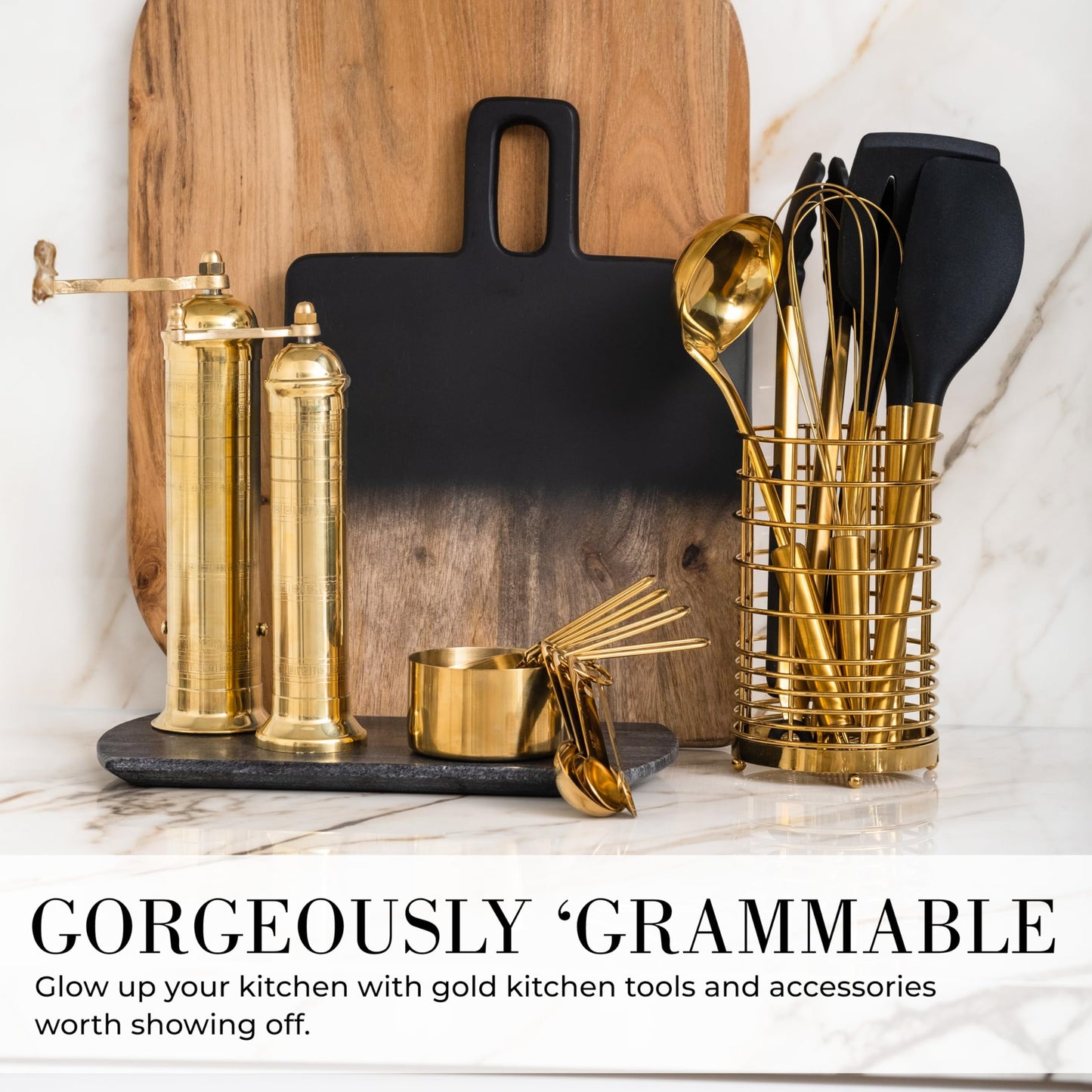 15-Piece Black and Gold Kitchen Utensils Set with Measuring Cups & Spoons, Bpa-Free