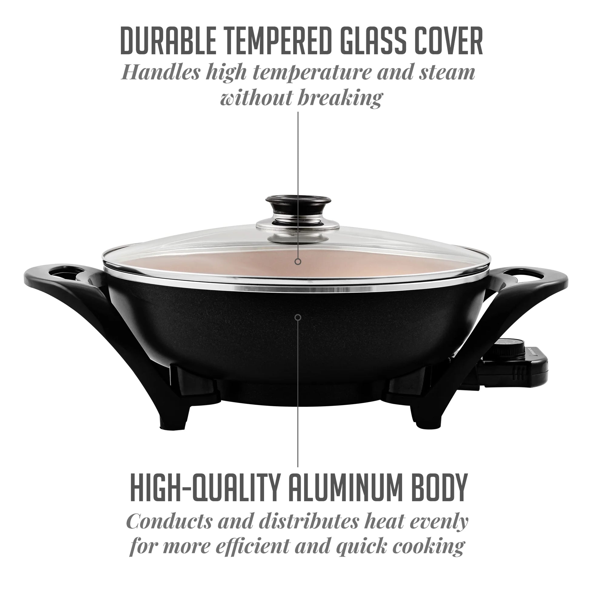 13 Inch Electric Wok, Nonstick Coating Skillet, Tempered Glass Lid, Copper SK3113CO