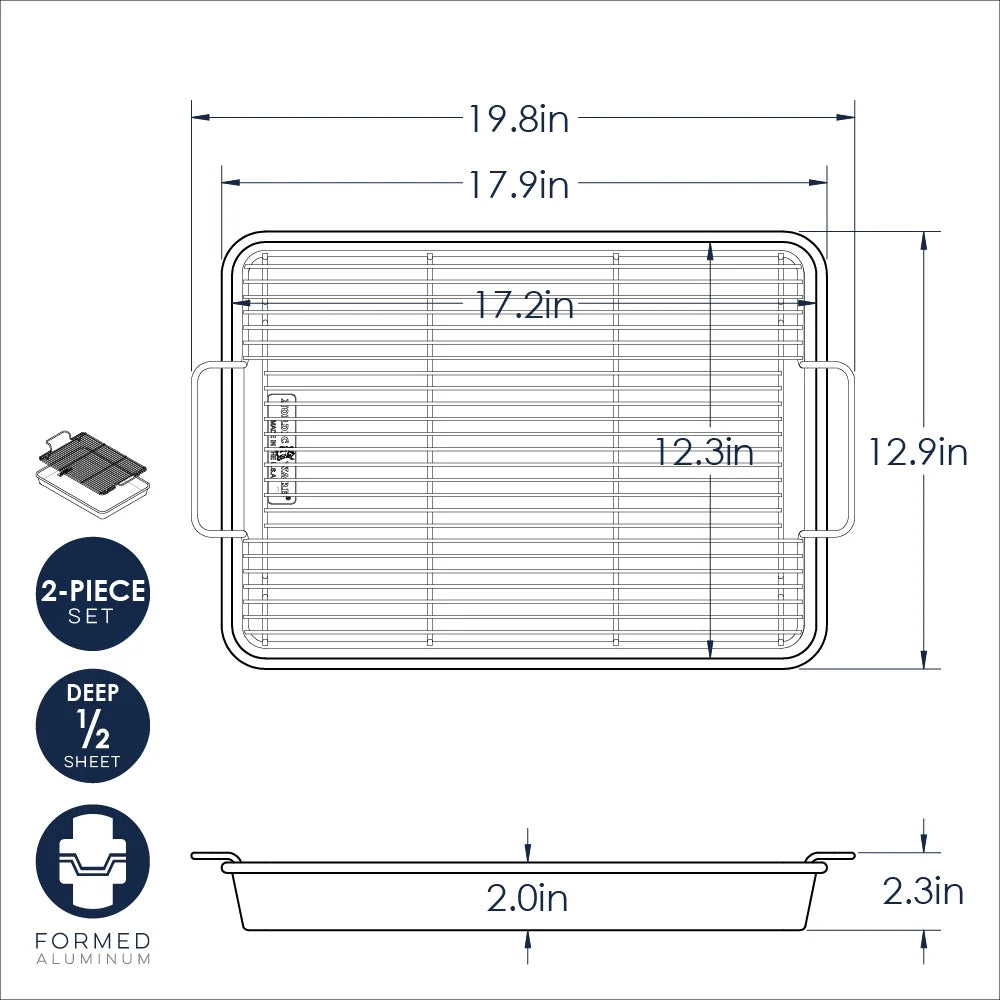 Naturals 20" X 13" Aluminum Roasting & Baking Pan with Nonstick Crisping Rack