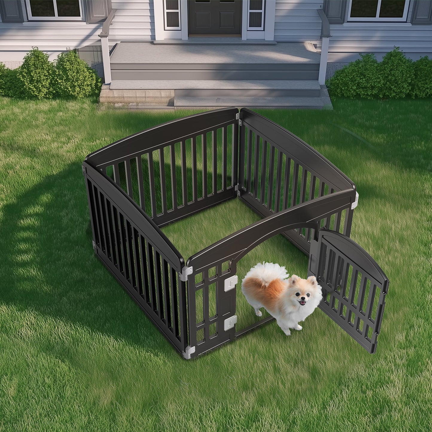24-Inch Plastic Dog Playpen, 4-Panel Pet Fence for Small Dogs, Black