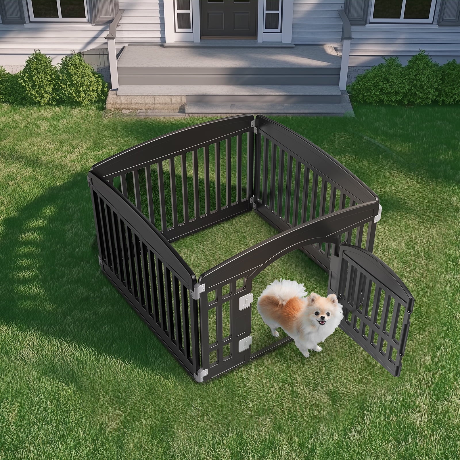 24-Inch Plastic Dog Playpen, 4-Panel Pet Fence for Small Dogs, Black