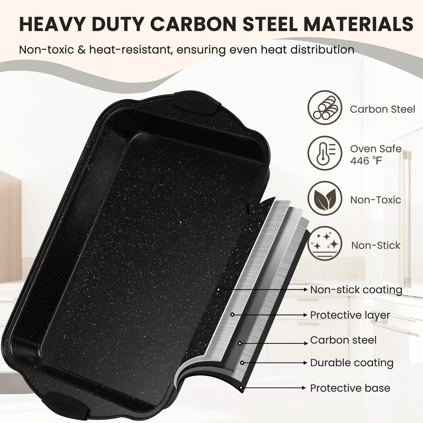 Nonstick Bakeware Set, 21-Piece Durable Carbon Steel Baking Pans with Silicone Handles, Cookie Sheets (Black)