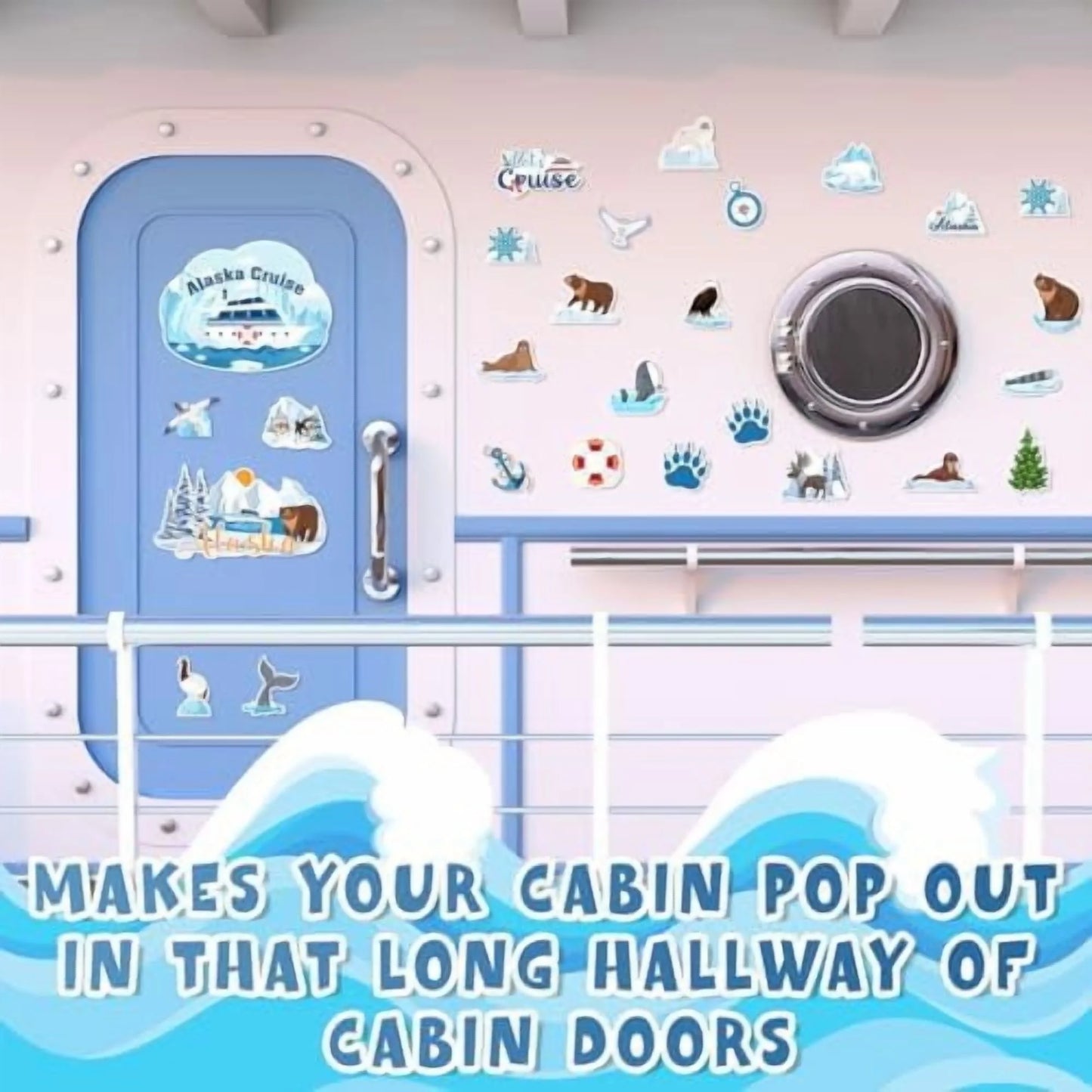 27-Piece Alaskan-Themed Nautical Cruise Door Magnet Set - Reusable Decorative Magnets Featuring Whales, Sea Lions, and Seals for Cabin, Fridge, Car, and Computer