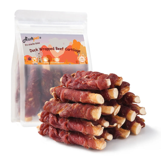 Duck-Wrapped Beef Cartilage Dog Treats - Dental Chewy Soft Bones for Small, Medium, and Large Dogs (10.6 oz, No Rawhide)