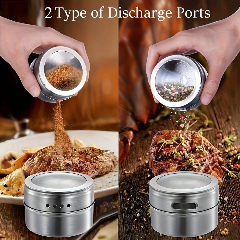 Special Offer! Set of 12 Stainless Steel Spice Jars, Magnetic Condiment Containers with Clear Lids, Spice Storage Tin with Holes for Pouring and Sifting