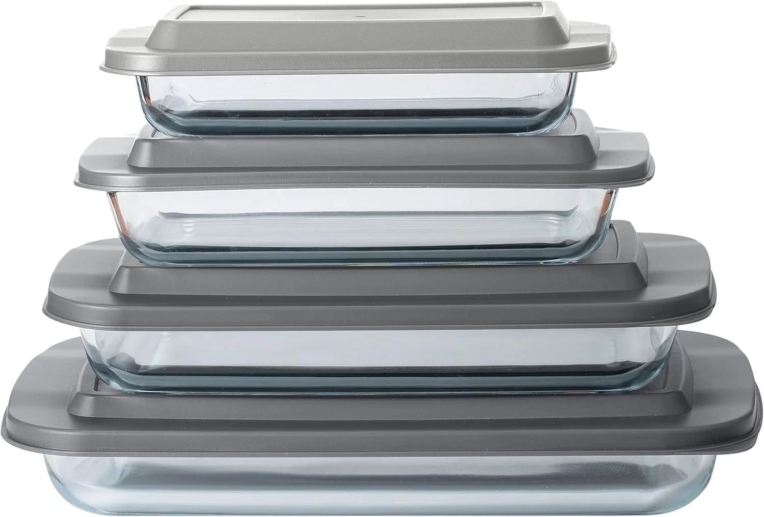 8-Pc Glass Baking Dish Set with Lids, Microwave-Safe Glass Bakeware Set, Grey