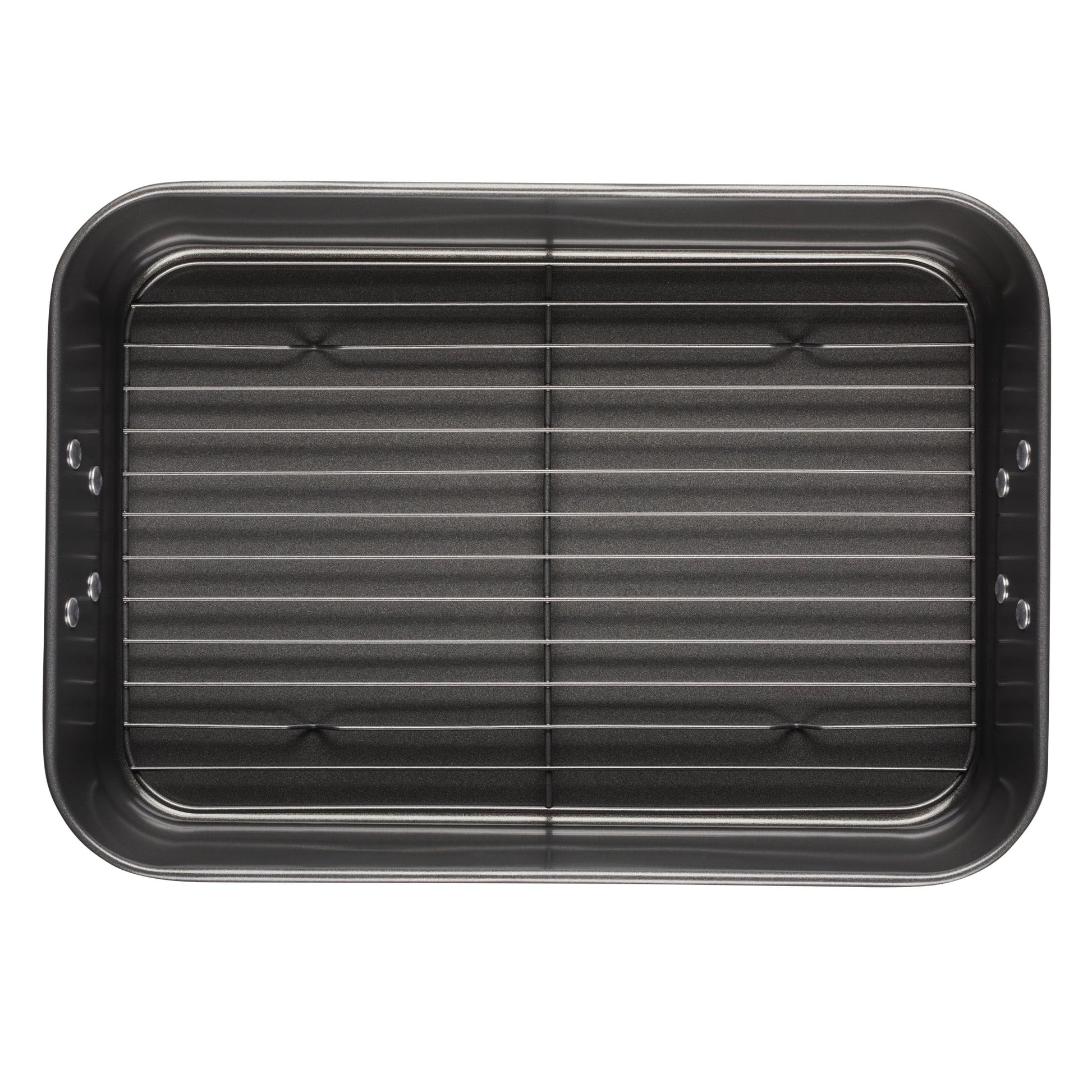 Bakeware Roasting Pan with Removable Flat Rack - 10.5X15 Inches, Dishwasher Safe, Oven-Safe to 450°F, Non-Stick Finish, Gray