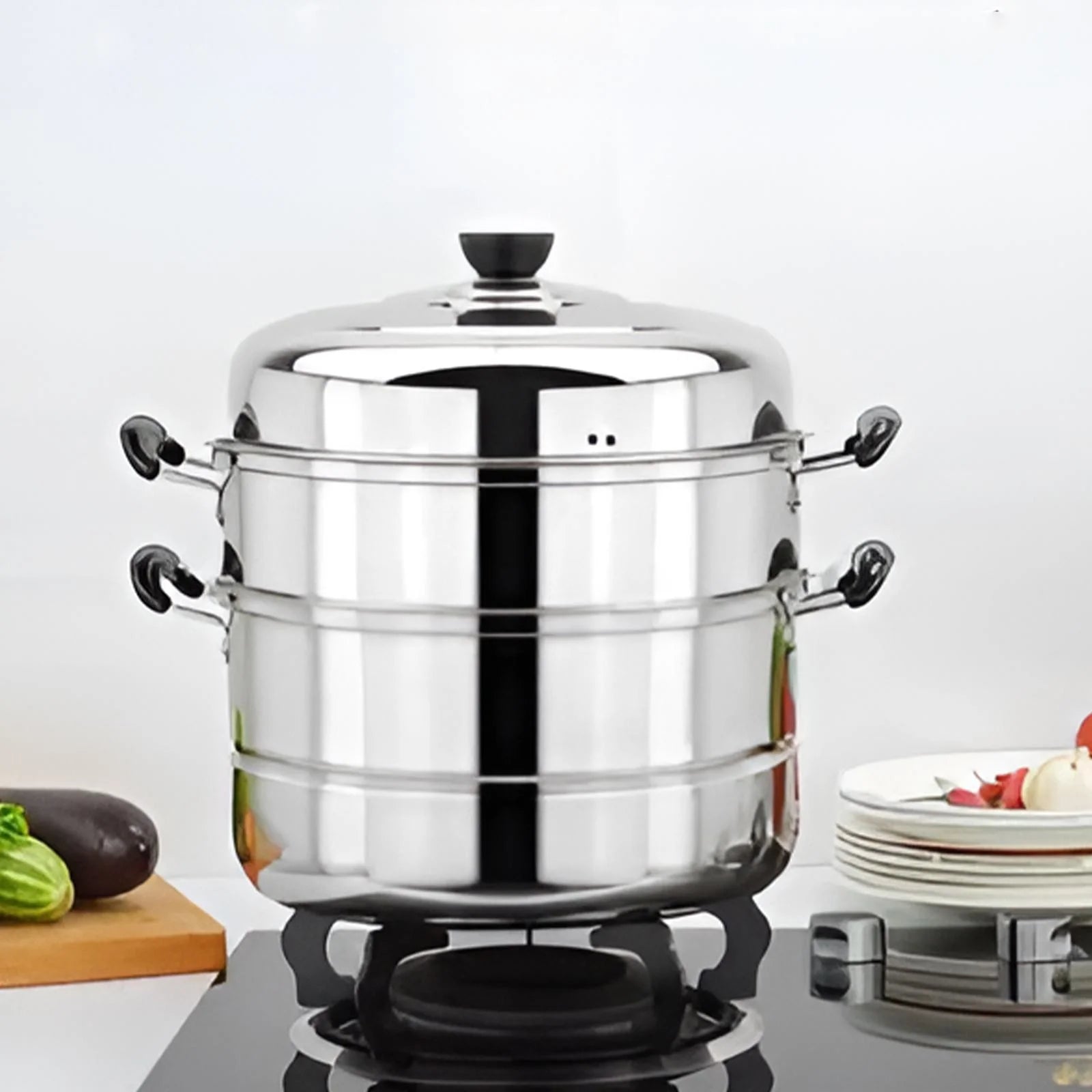 Food Steamer Steamer Pot Dumpling Steamer 11Inch Thickened Stainless Double Layer Steaming Pot for Cooking Steamer Pot Multipurpose Stainless Steel Steaming Pot Cookware with Handle Cooking Utensils
