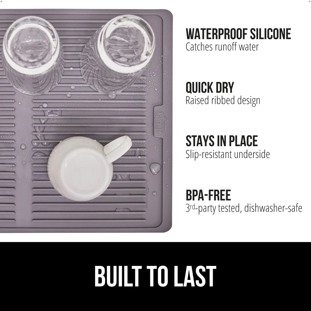 Dish Drying Mat for Kitchen Counter, Waterproof Silicone Dishwashing Mat, 13X11, Gray