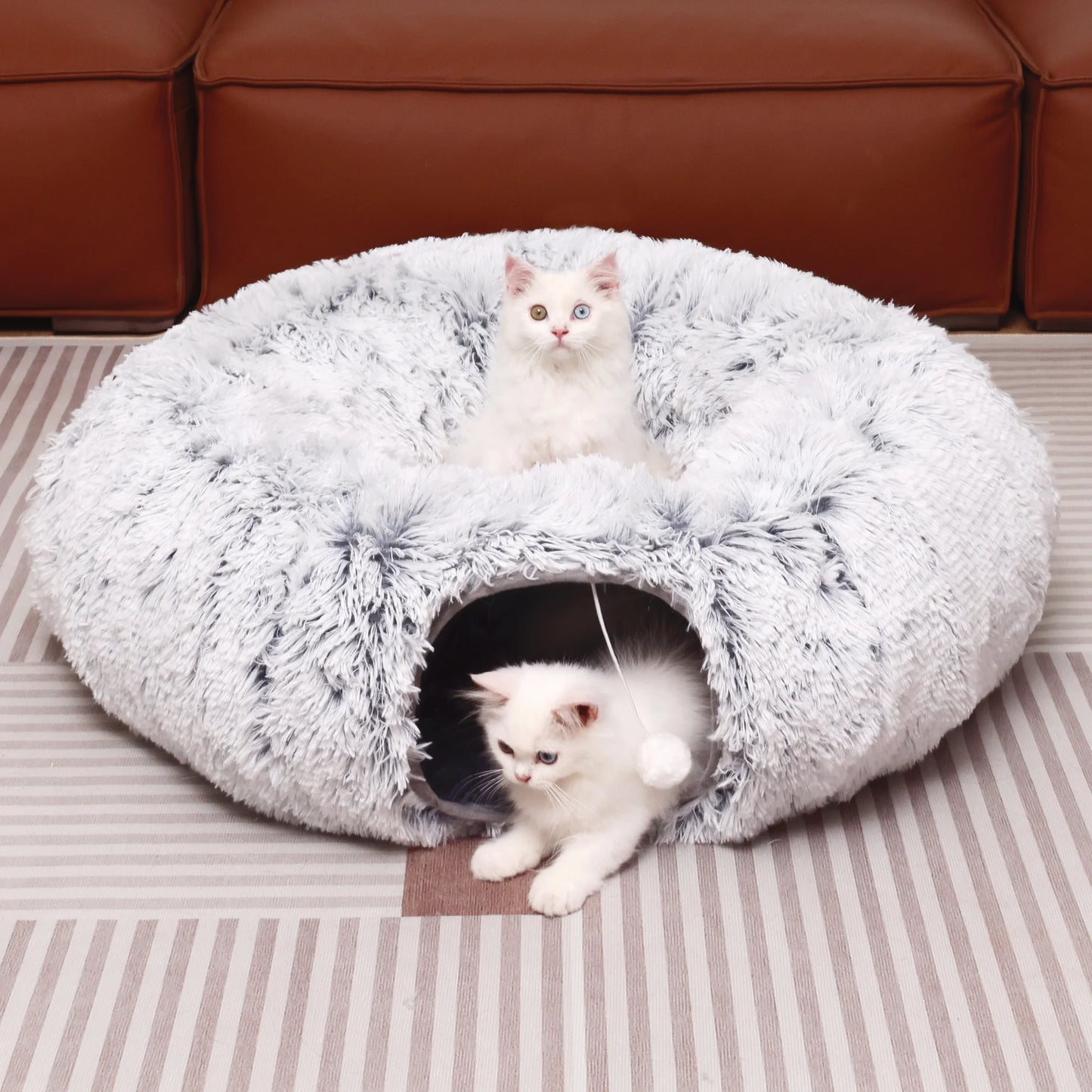 Multifunctional Plush Cat Tunnel with Integrated Bed for Indoor Cats, Suitable for Small to Large Cats, Kittens, Rabbits, and Puppies