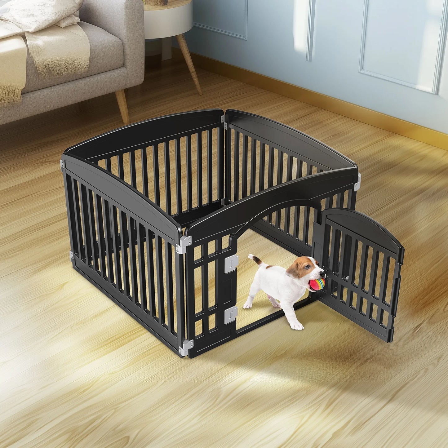 24-Inch Plastic Dog Playpen, 4-Panel Pet Fence for Small Dogs, Black