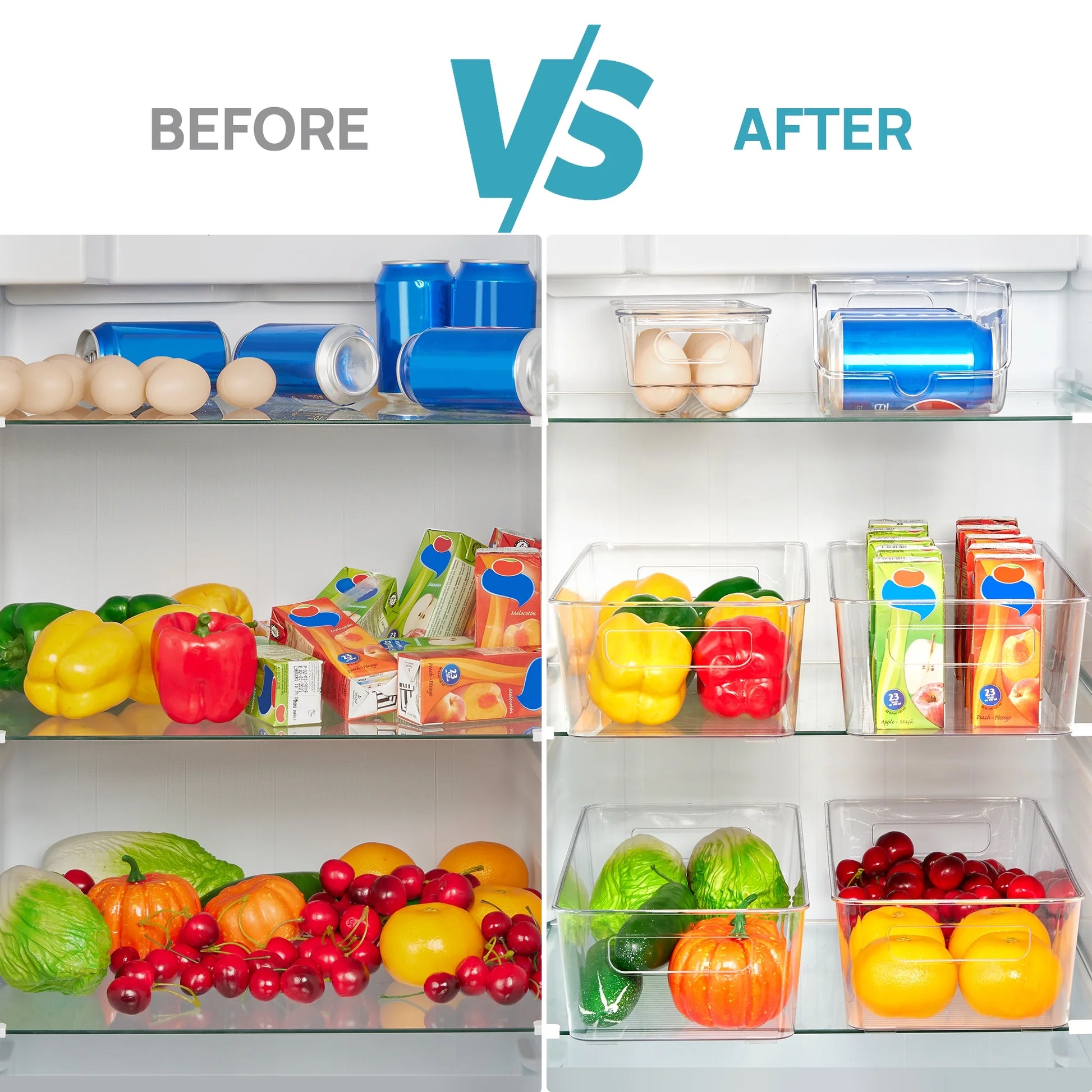 Set of 10 Fridge Organizer, Refrigerator Organizing Bins with Handles, Bpa-Free Clear Plastic Fridge Storage Containers