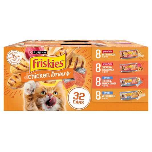 Purina  Gravy Wet Cat Food Variety Pack - Chicken Lovers Prime Filets and Shreds, 5.5 oz Cans, 32 Count