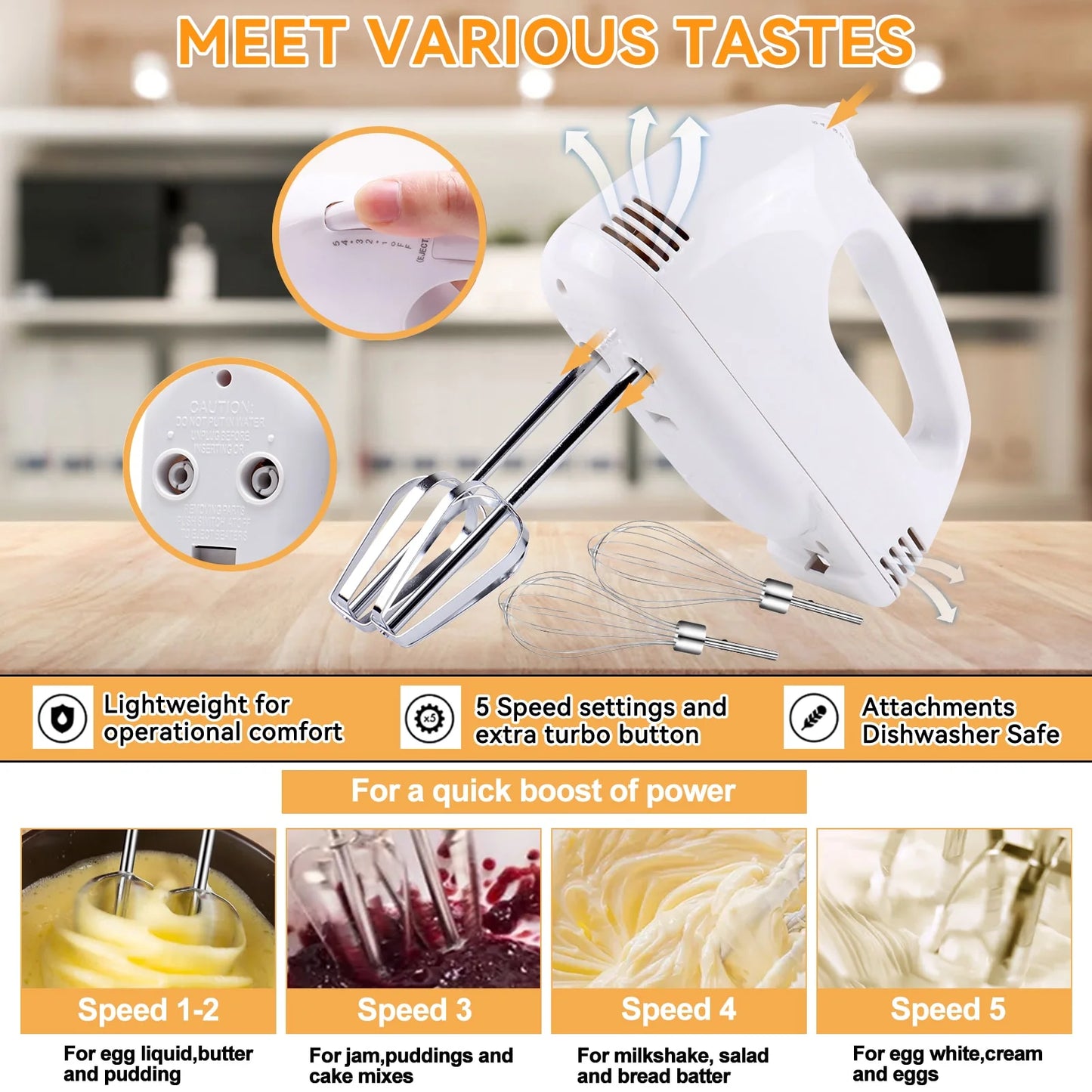 Electric Hand Mixer Set with Upgraded 5-Speed Settings, Stainless Steel Nesting Mixing Bowls, Measuring Cups, Spoons, and Whisk - Essential Baking Supplies for Culinary Excellence