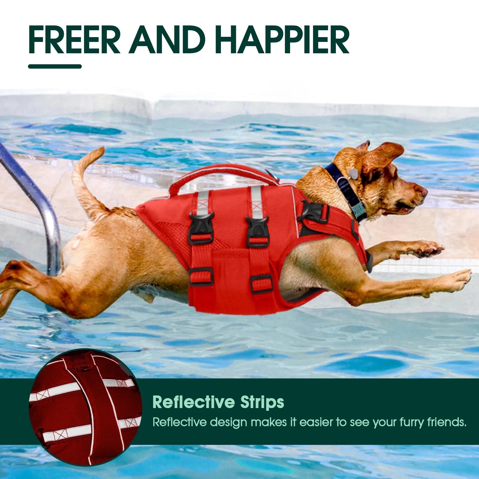 High-Floatation Dog Life Jacket for Swimming and Boating, Red, Size L