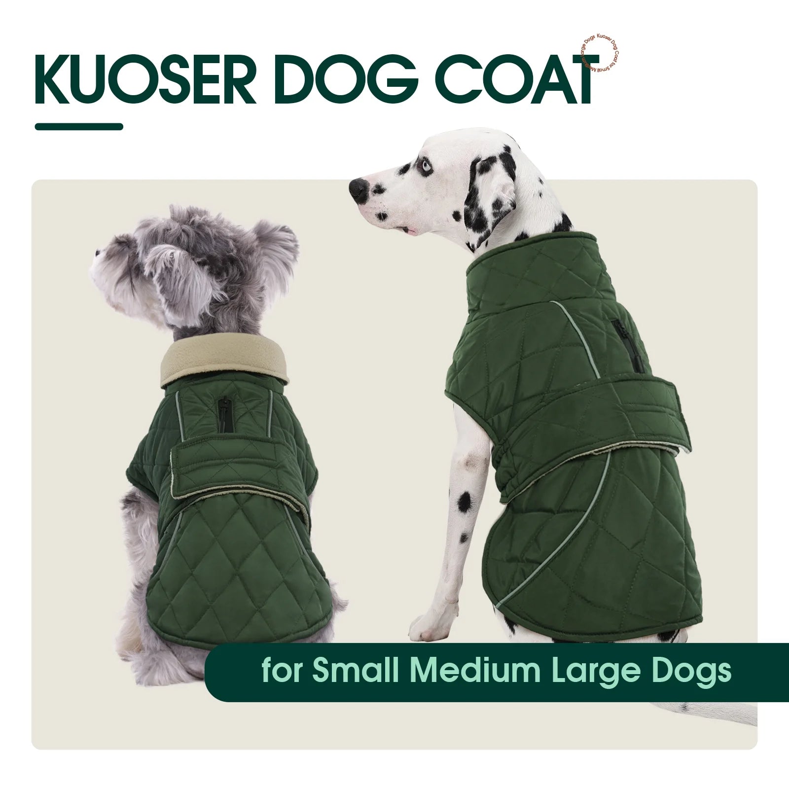Winter Dog Coat - Warm Jacket for Small, Medium, and Large Dogs in Green, Size M