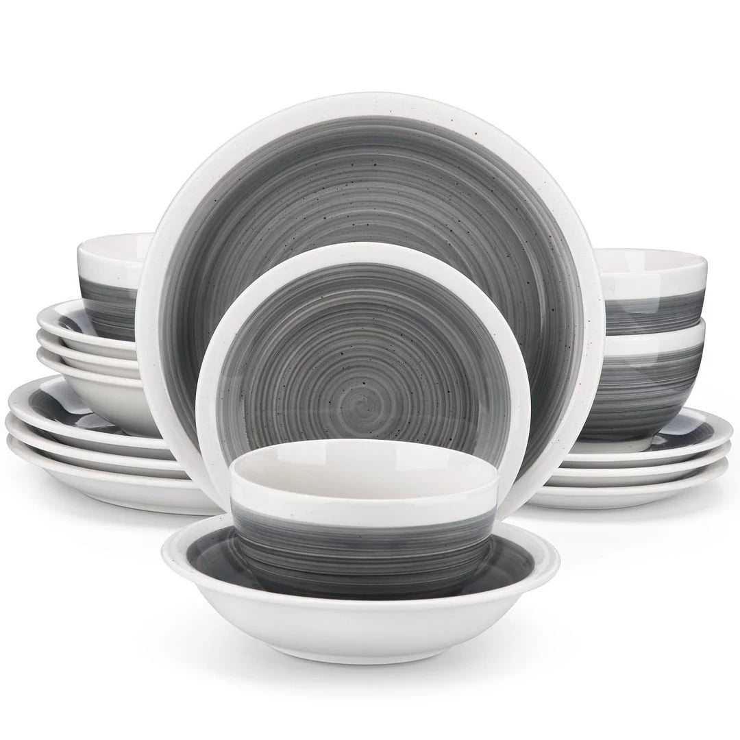 , Series ORI, 16-Piece Dinnerware Set, Stoneware Tableware Plate Set, Service for 4, Gray