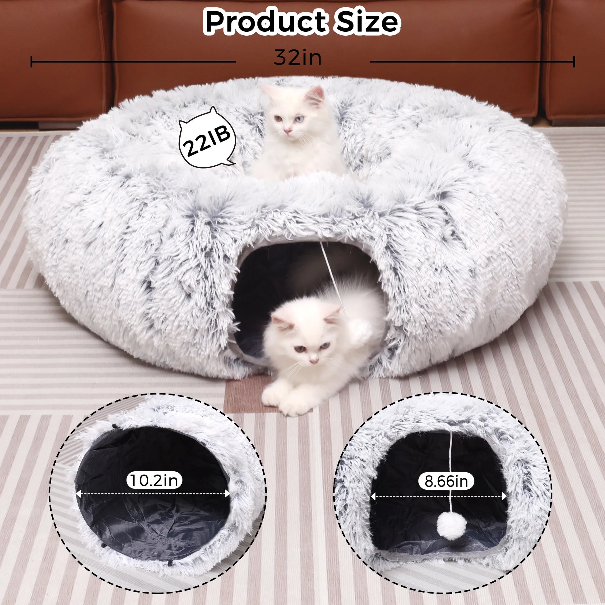 Multifunctional Plush Cat Tunnel with Integrated Bed for Indoor Cats, Suitable for Small to Large Cats, Kittens, Rabbits, and Puppies