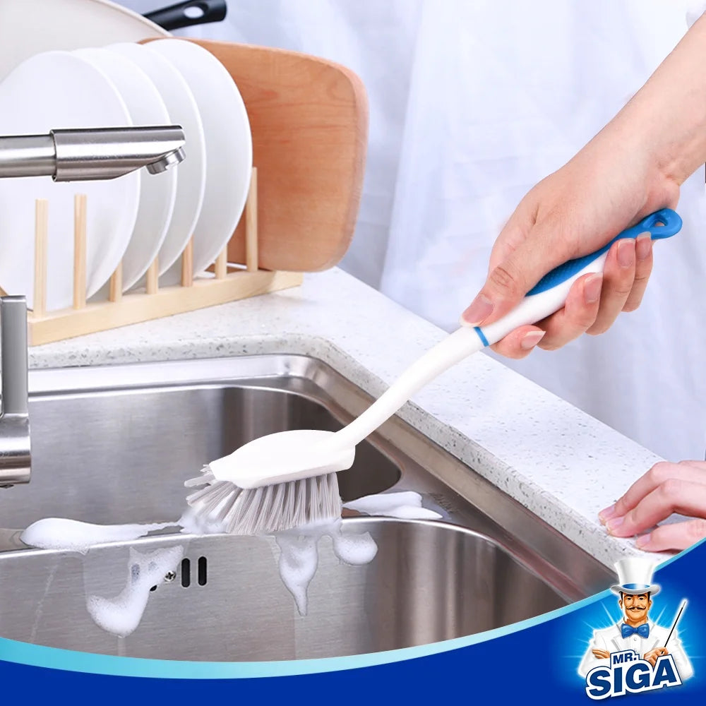 Dish Scrubs Brush with Long Handle, Scrub Brush, Pp+Nylon, Blue,Pack of 3