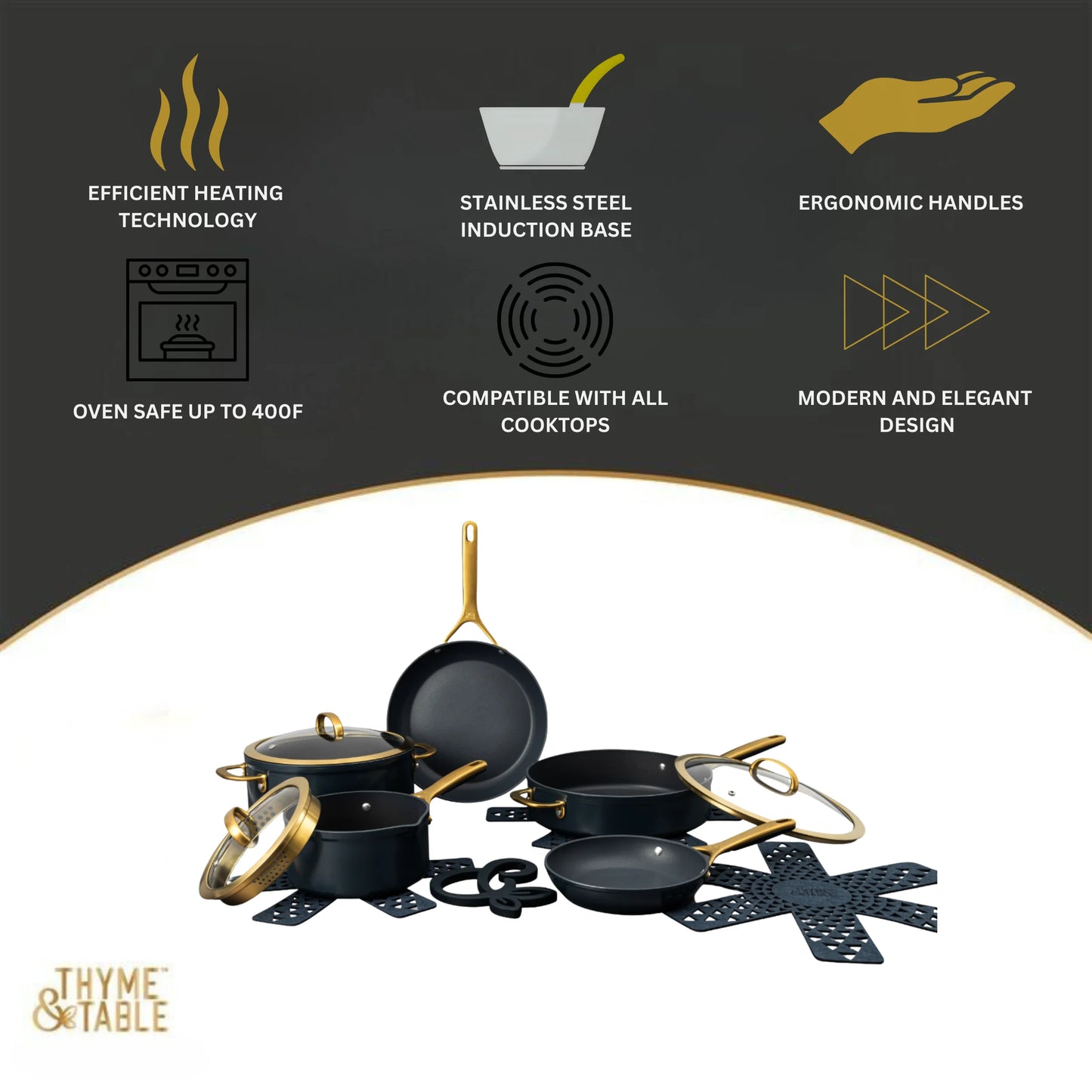 12-Piece Non-Stick Supreme Collection Cookware Set, Pots and Pans Set - Atlantic Blue