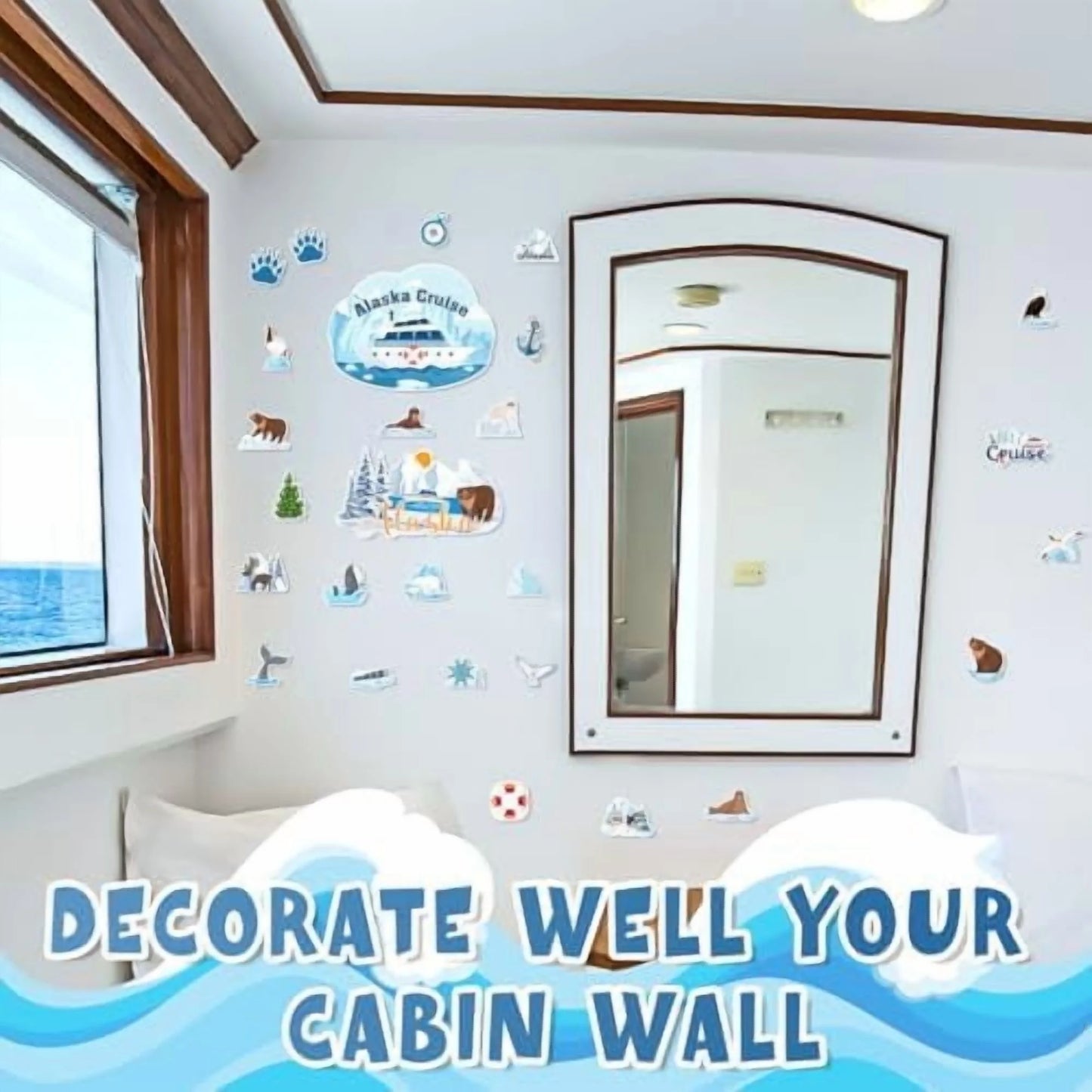 27-Piece Alaskan-Themed Nautical Cruise Door Magnet Set - Reusable Decorative Magnets Featuring Whales, Sea Lions, and Seals for Cabin, Fridge, Car, and Computer