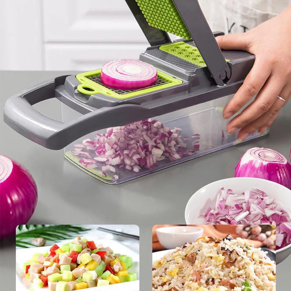14-in-1 Multifunctional Vegetable Chopper with 8 Blades and Container