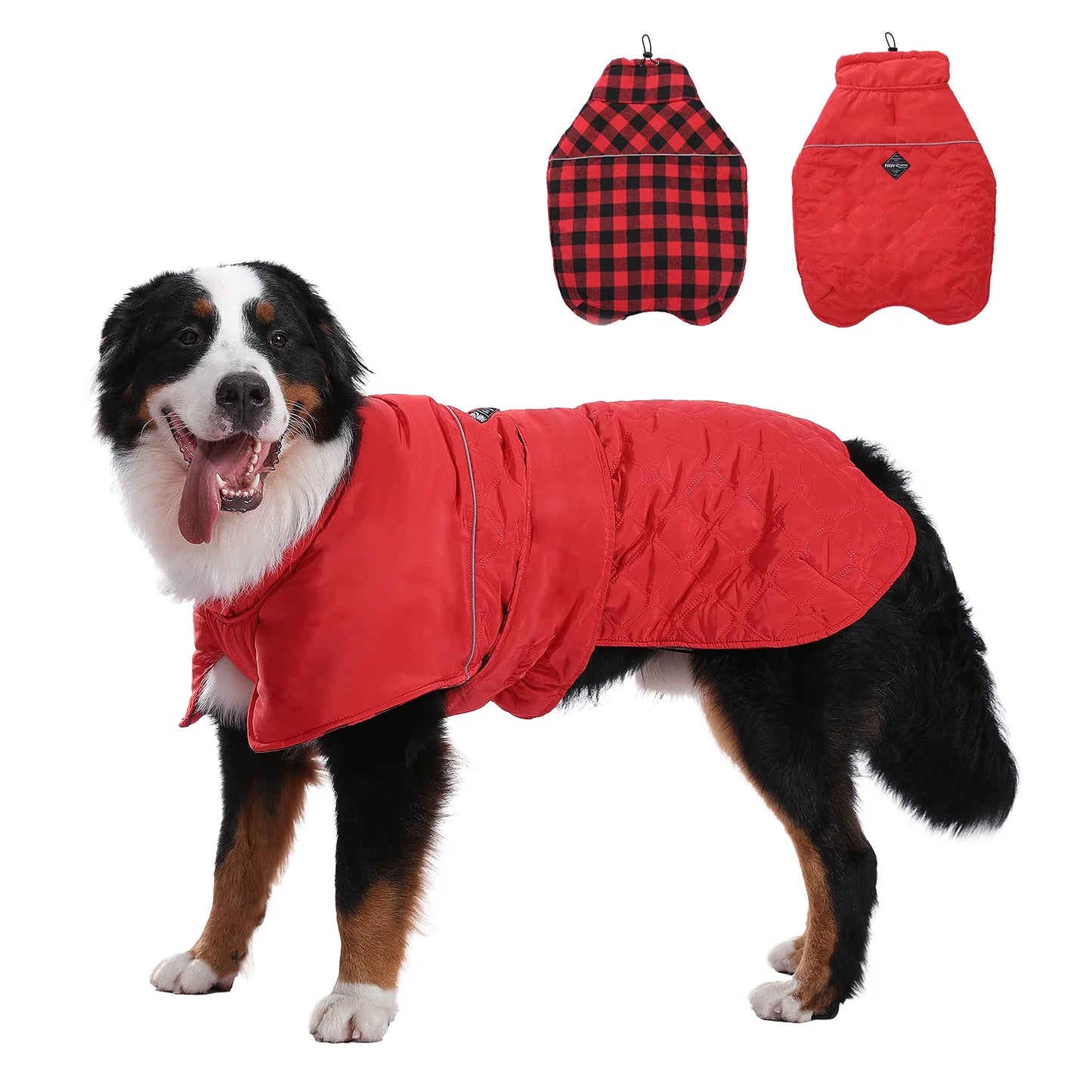 Reversible Plaid Winter Coat for Dogs – Warm Cold Weather Jacket (Sizes XS-3XL) in Red